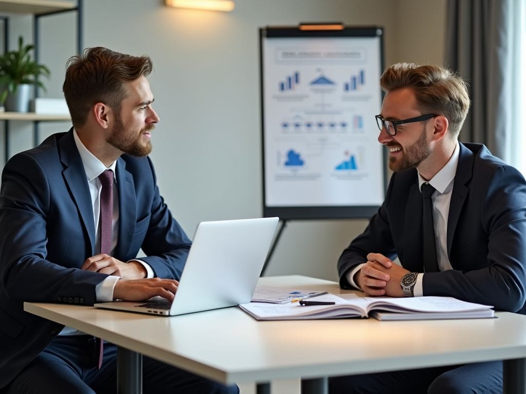 A self-employed worker discussing business loan options with a bank advisor.