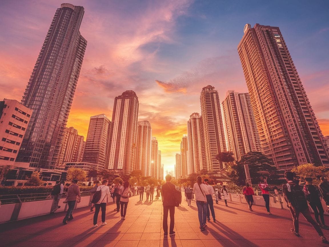 Cityscape merging Beijing and Mumbai representing economic and innovation spirit.