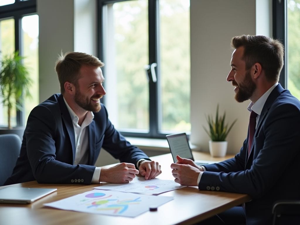 A self-employed worker discussing business loan options with a bank advisor.