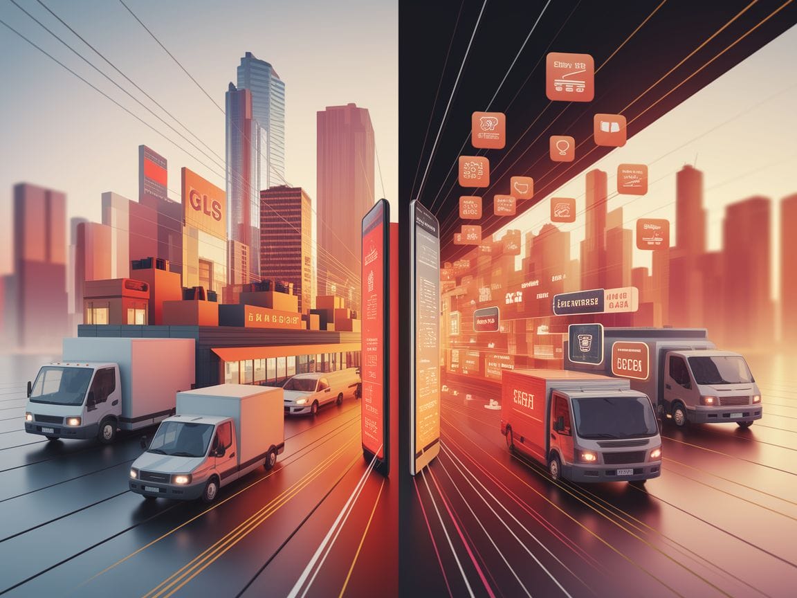 Split image showing E-Commerce symbols for USA and Asia, highlighting market contrasts.