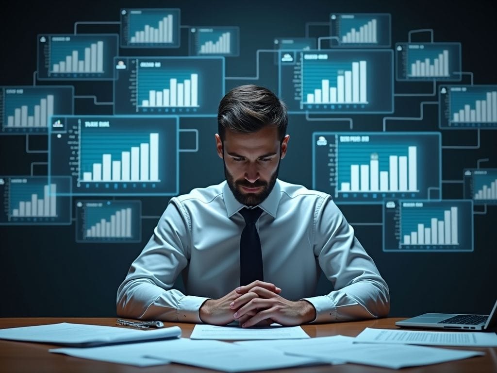 Financial advisor analyzing closed and open fund strategies at a desk.