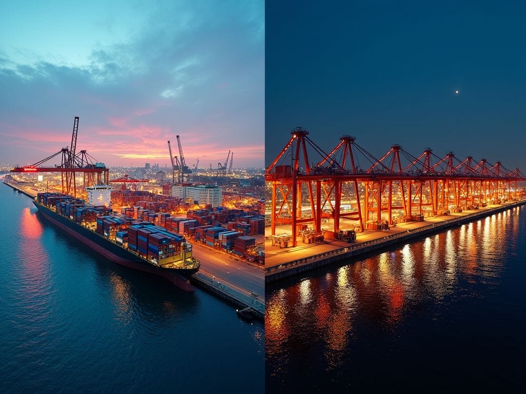Collage of Rotterdam and Singapore ports, showcasing logistics.