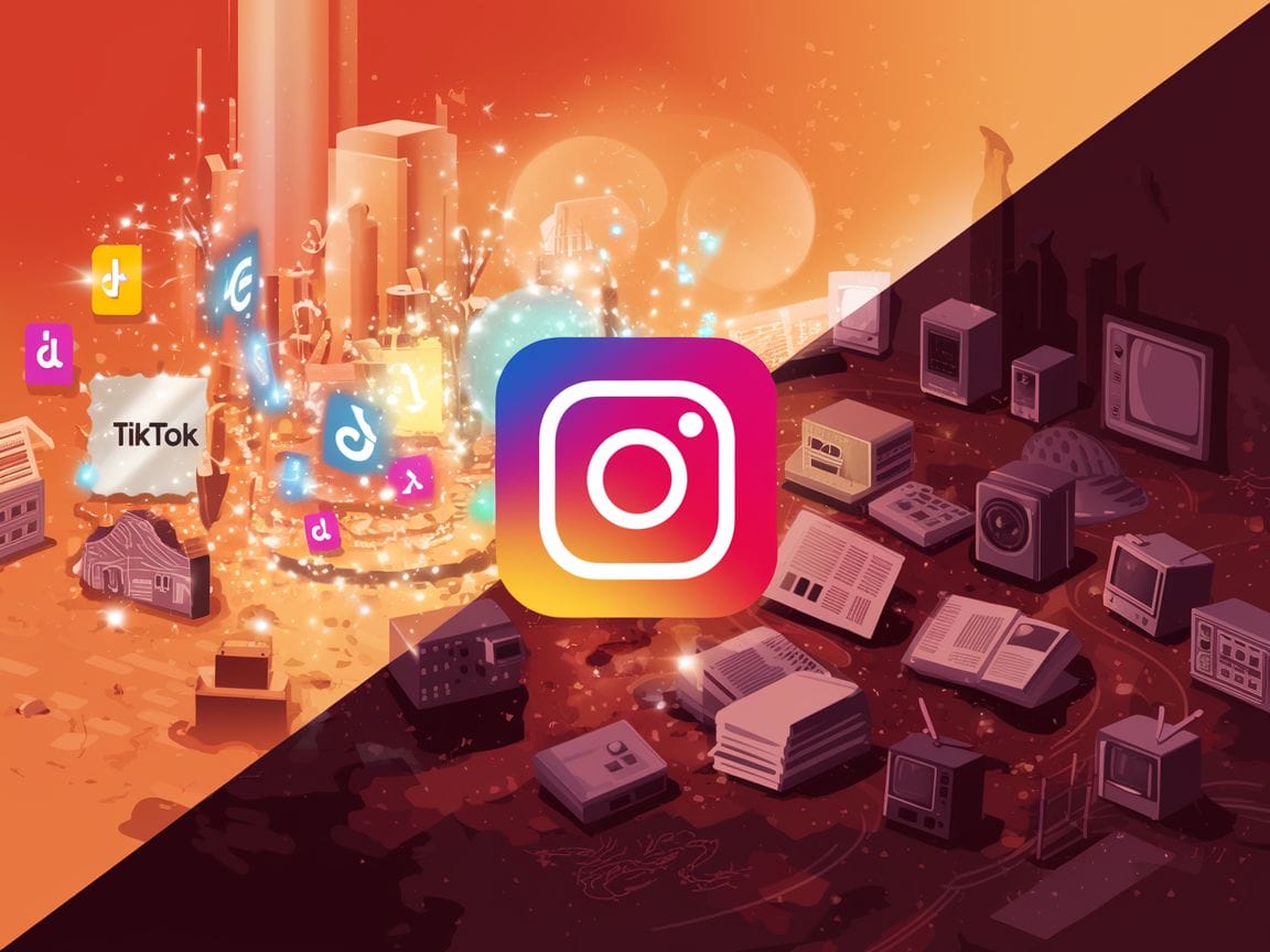 Ein fotorealistisches Bild, das die Unterschiede zwischen digitalen Plattformen und traditionellen Medien in Bezug auf Werbeeinnahmen und Nutzerbindung darstellt.